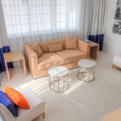 a room with a couch and a table