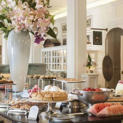 a dining table with a plate of food