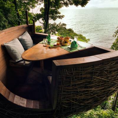 Treepod dining at Soneva Kiri