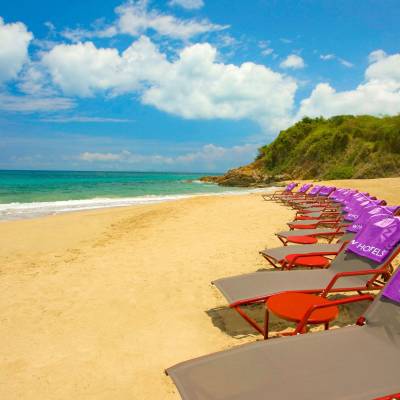 Hotel beach and loungers