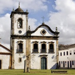 Streets and church of historical center in Paraty, Rio de Janeiro, Brazil, South America