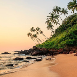 Beautiful beach at sunset. Cola beach, South Goa, India, Asia