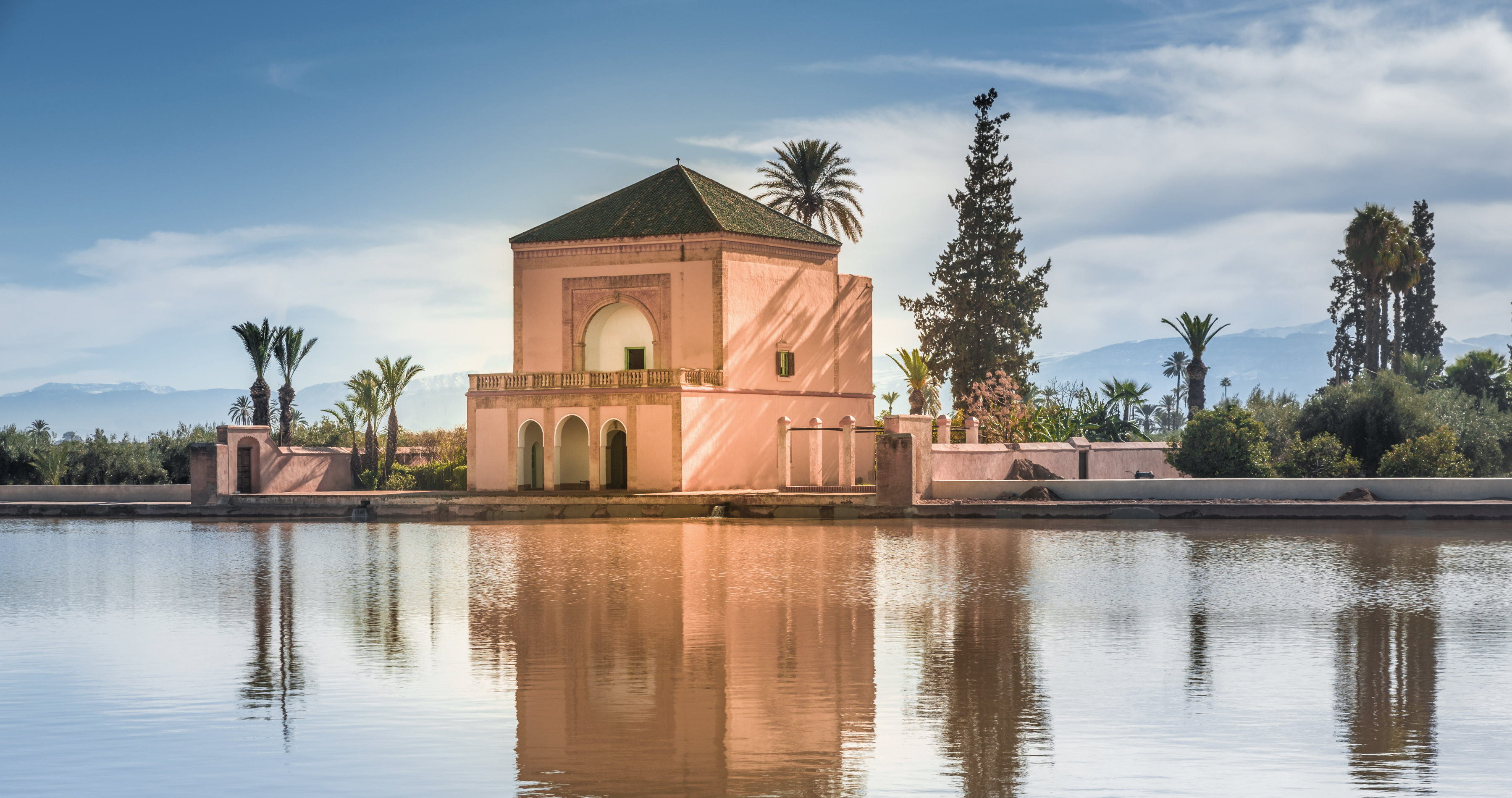 Enchanting-Travels-Africa-Morocco-13 Menara gardens reflecting pool and pavilion, Marrakech, Morocco, Africa