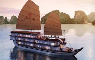 Außenansicht der Ginger Cruise Halong-Bucht, Halong Bucht in Vietnam
