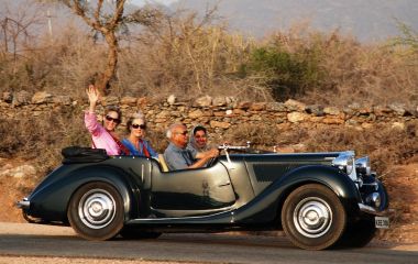 Vintage car ride in Deogarh, India, Asia