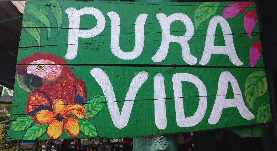 La Pura Vida - das Motto von Costa Rica auf einem Schild