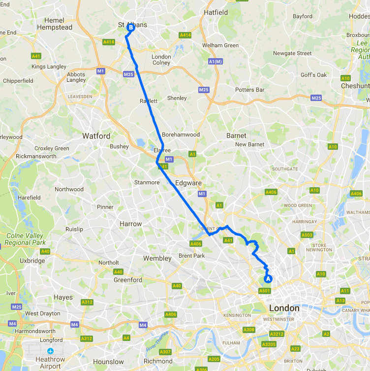 Regents Park to St Albans cycle route