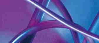 A close-up image of several metallic tubes intertwined against a gradient background of pink and blue hues. The tubes reflect the colors, creating a visually abstract and vibrant composition.