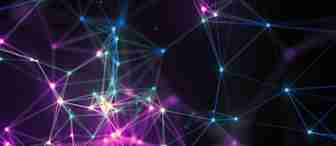 A digital illustration of interconnected lines and nodes in a network-like structure. The lines are mainly blue and purple, and the nodes glow with varying intensities, creating a vibrant web against a dark background, evoking themes of connectivity and technology.