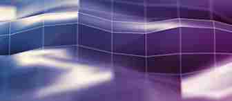 A 3D grid overlaying fluid, undulating waves in shades of purple and blue. The gradient colors create a smooth, abstract landscape with a futuristic and technological feel.