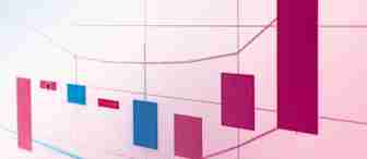 Close-up of a financial chart with multiple bars, lines, and arrows in red and blue on a white grid background, representing fluctuating market data or stock prices. The chart shows various trends and patterns, indicating changes over time.