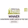 An image of a gold and black "Personal Injury Awards 2020" logo, stating "Winner" for the category "Catastrophic Injury Lawyer of the Year," with a hashtag "#PIAwards" at the bottom. The text "13 years" is displayed in a gold box on the right.