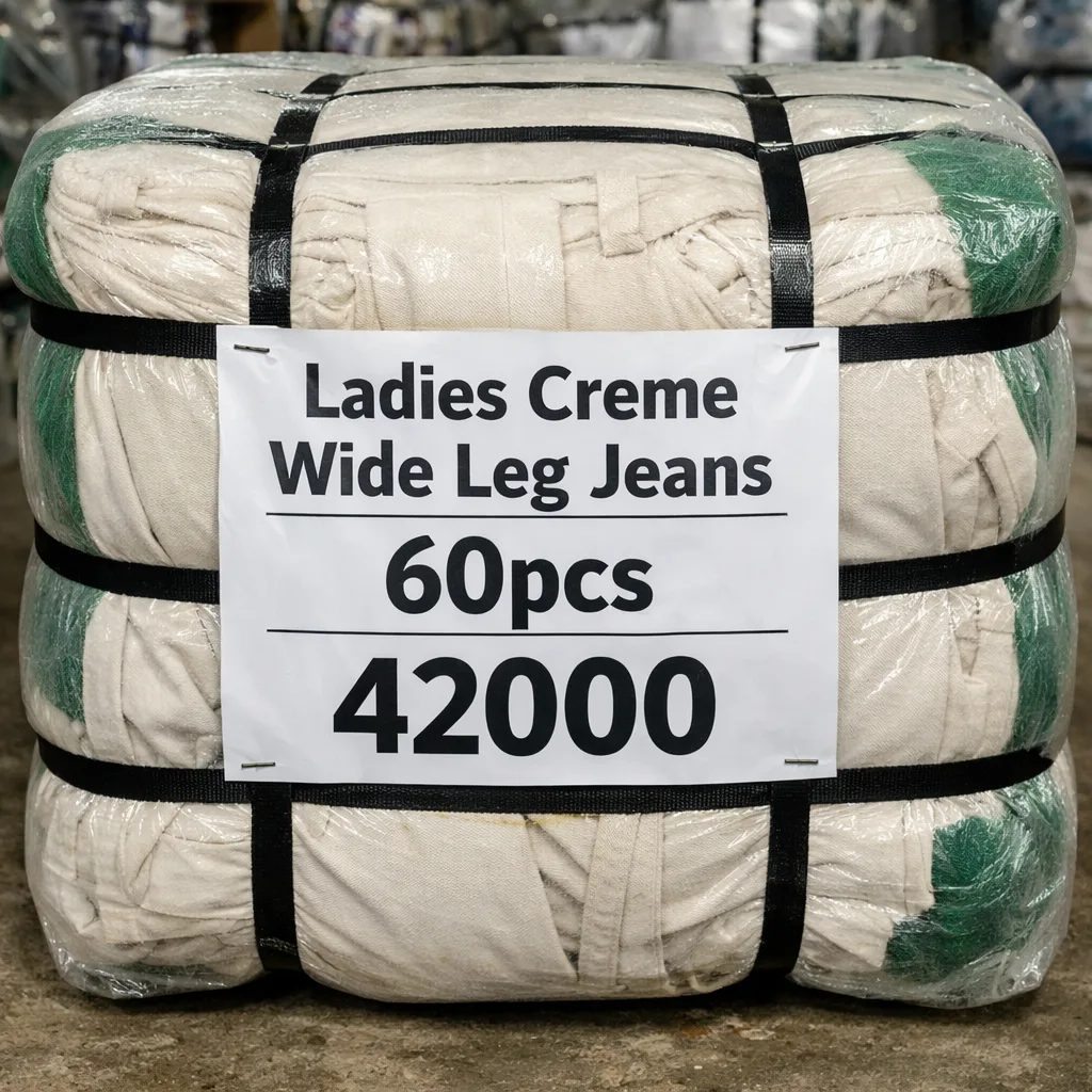 Ladies Creme Wide Leg Jeans 