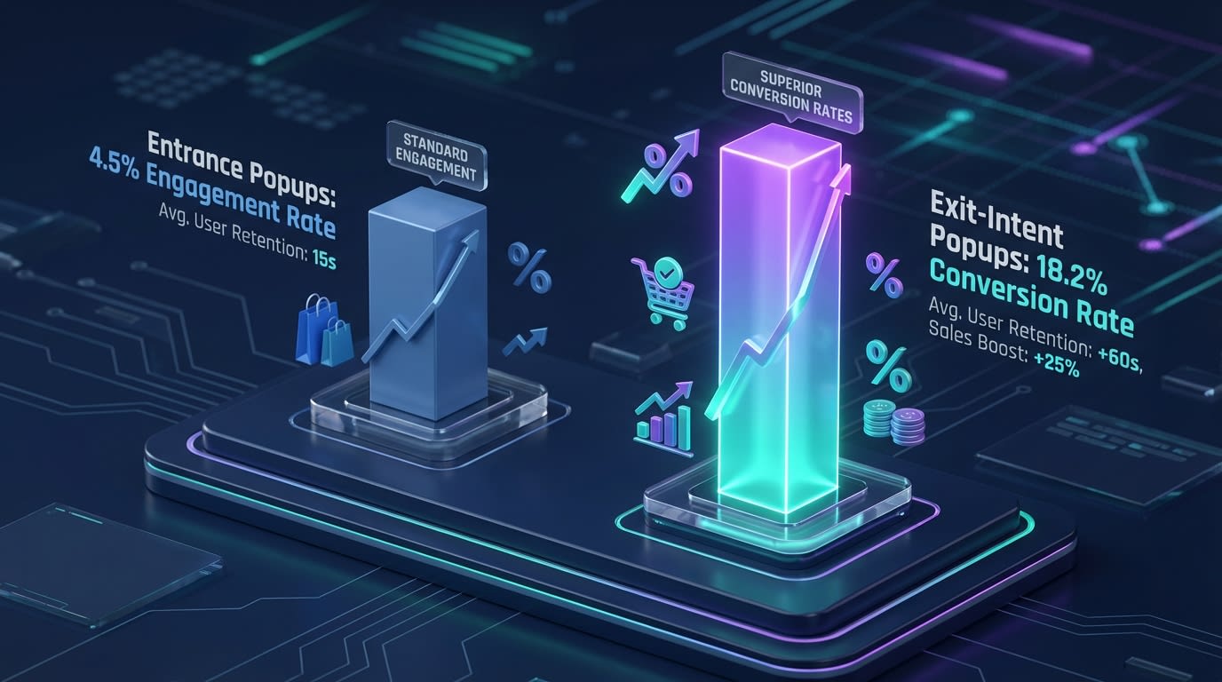 A chart comparing the conversion rates of entrance popups vs exit-intent popups on Shopify stores