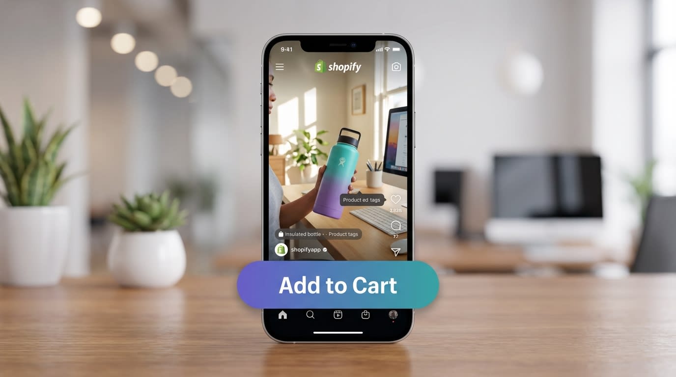 A mobile view of a Shopify store showing a ReelPik shoppable video with a direct 'Add to Cart' overlay button