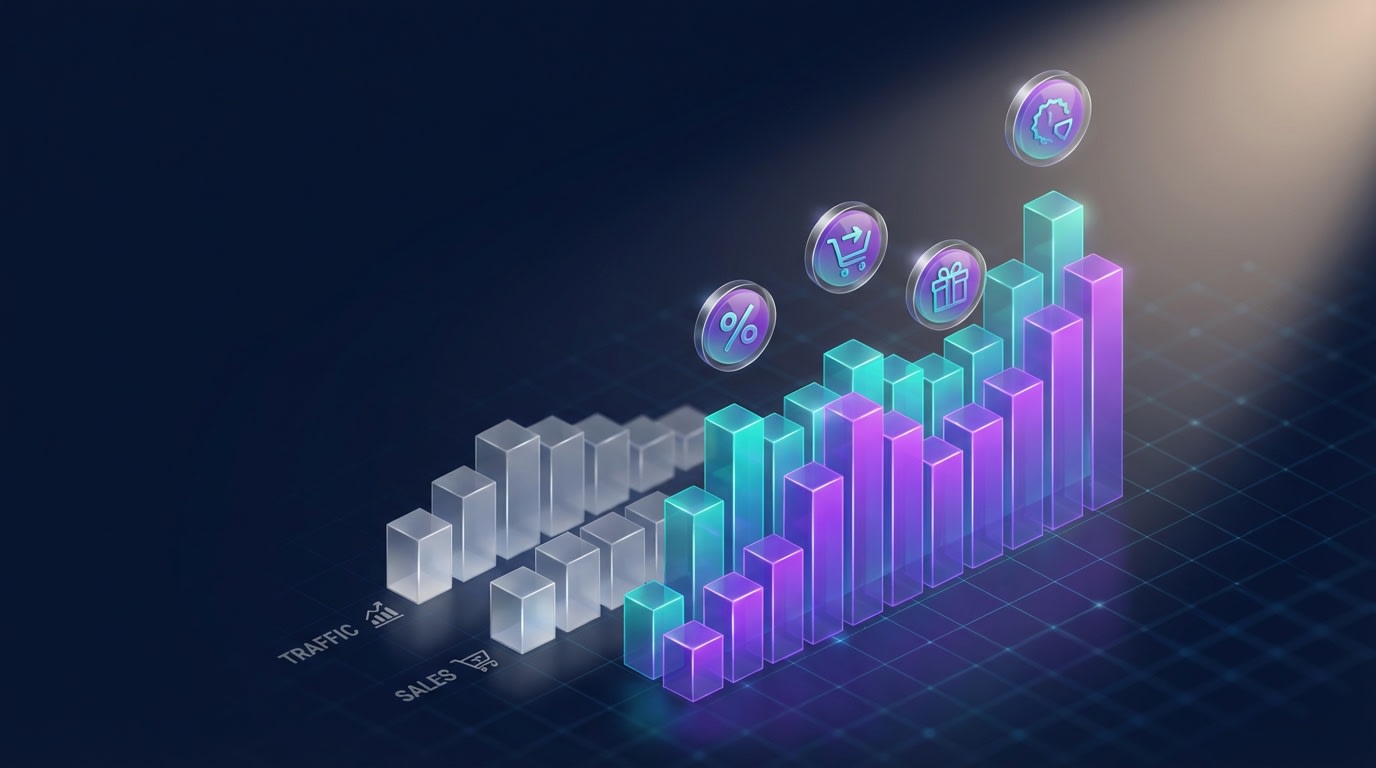 Bar chart showing a 15 percent increase in conversion rates when specific percentage off badges are used