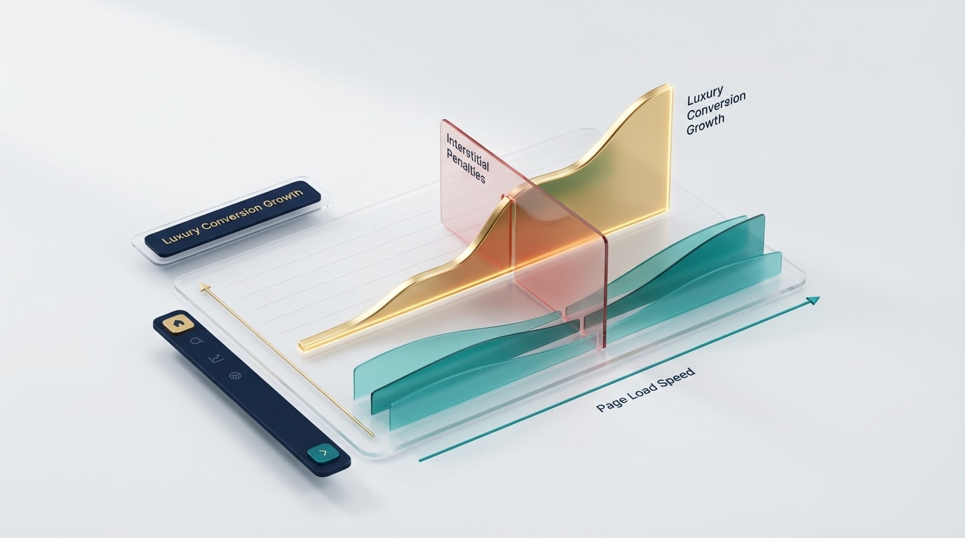 Chart showing the relationship between page load speed, interstitial penalties, and luxury conversion rates