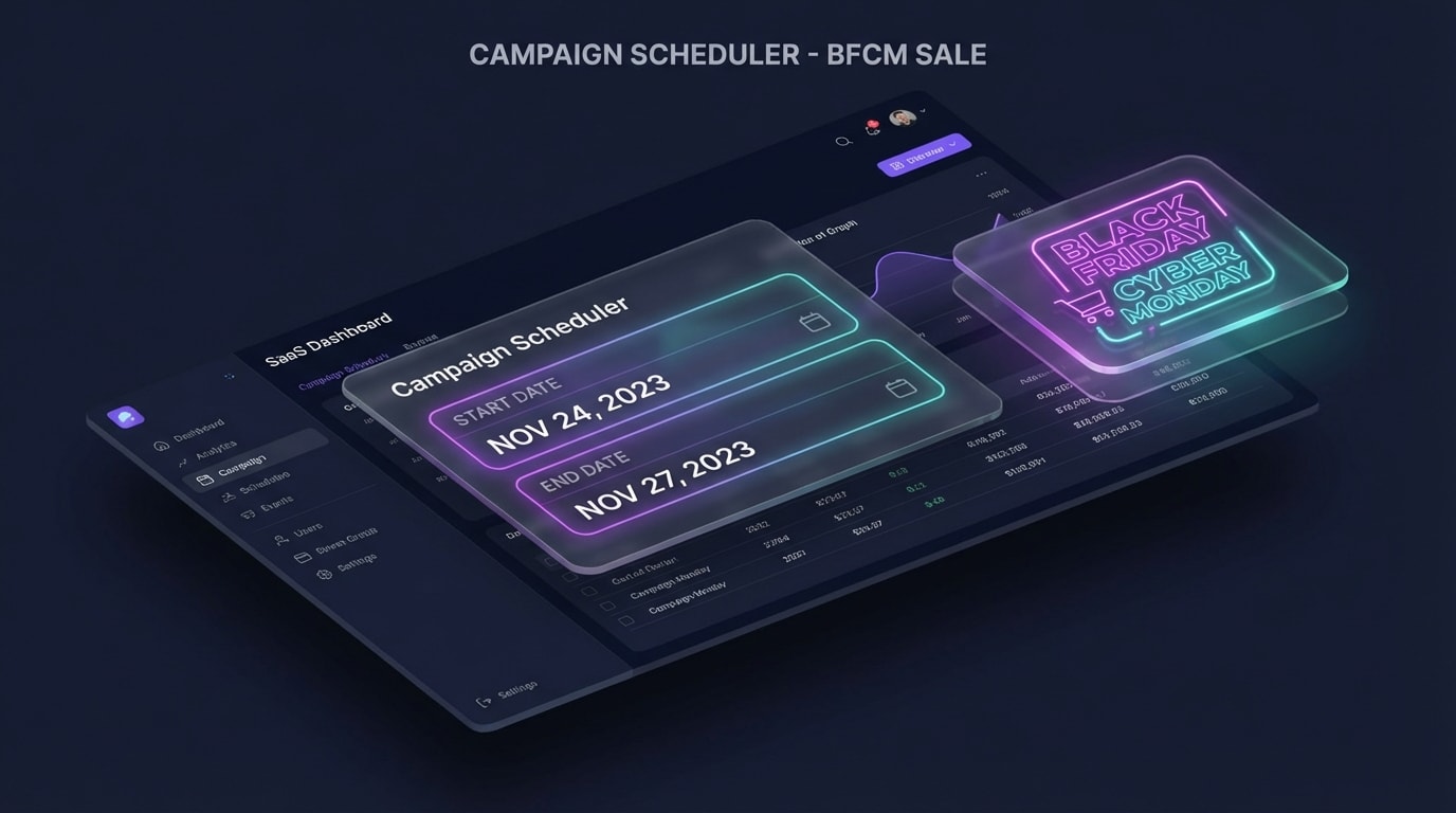 Dashboard view showing a start date and end date configuration for a Black Friday Cyber Monday badge campaign