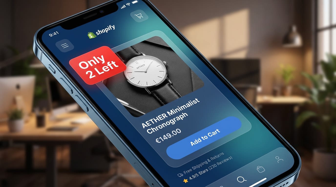 Mobile view of a Shopify product card featuring a red 'Only 2 Left' urgency badge