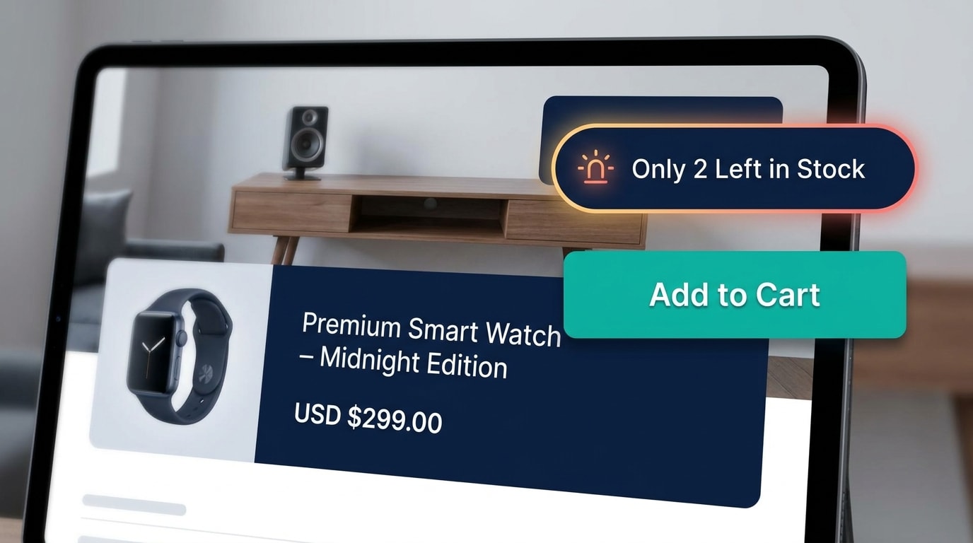 Product detail page showing a 'Only 2 Left in Stock' badge highlighting loss aversion