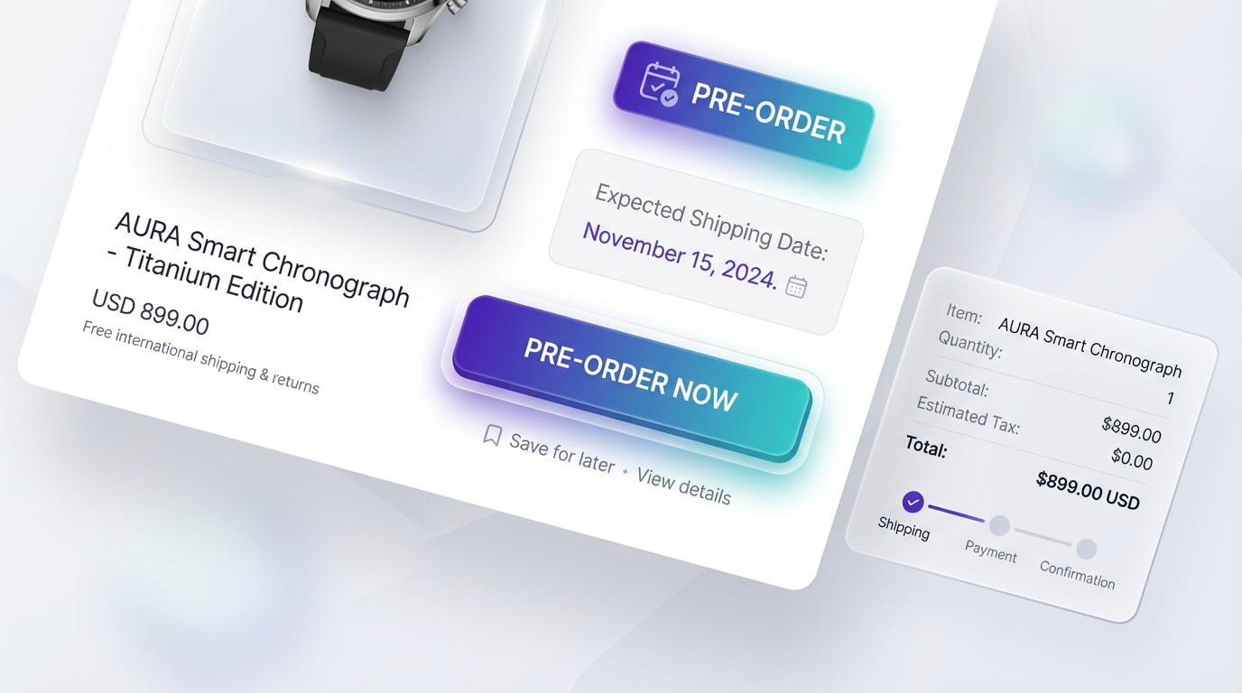 Product page showing a clear pre-order badge and expected shipping date near the buy button