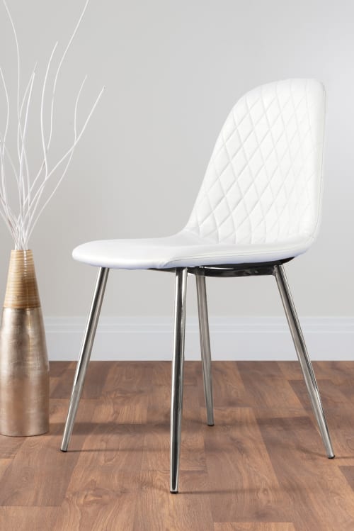 2x Corona Silver Leg Grey Faux Leather Dining Chair