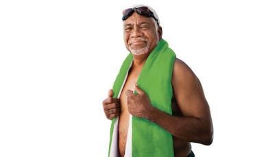 man with green towel