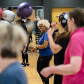 Ladies having fun in a fitness class