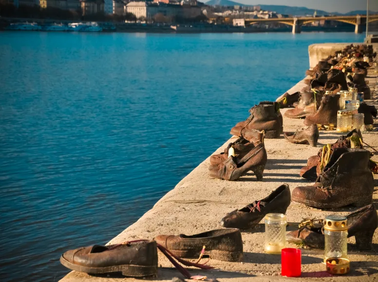 Lines of Shoes Beside the Danube River in Budapest