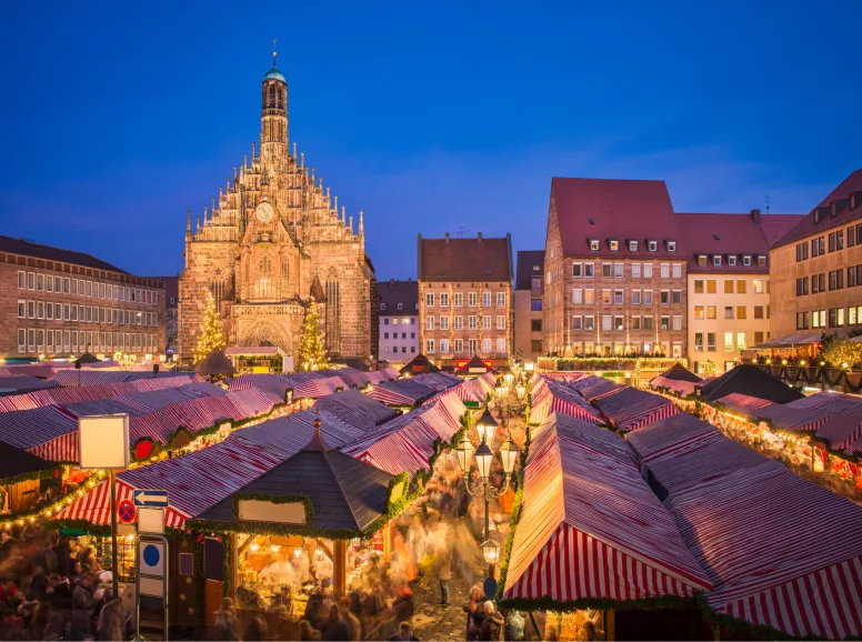 Street Market Lit Up at Night in Nuremberg 