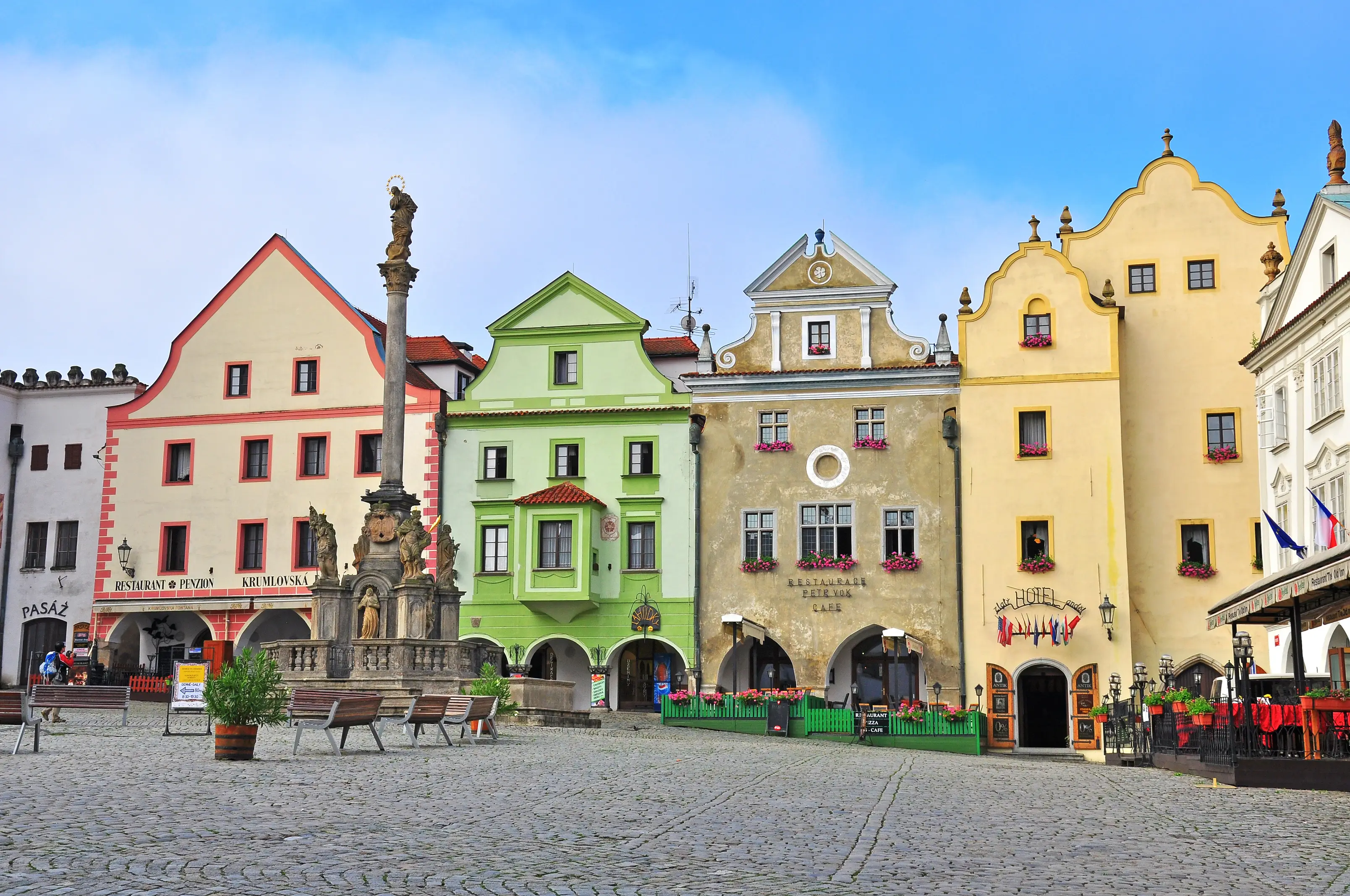 Pastel Colored Historic Buildings in Old Town Cesky Krumlov