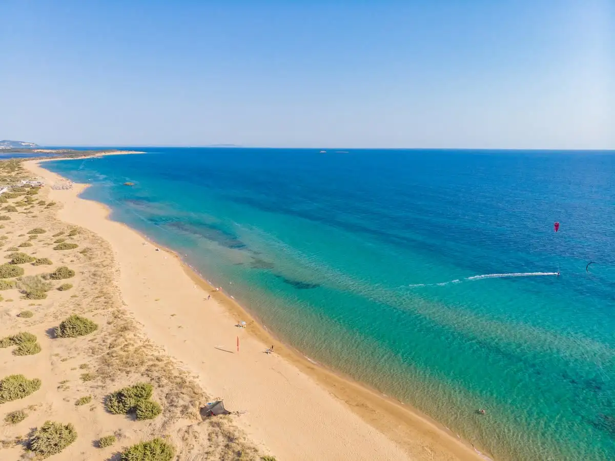 aerial of empty issos beach