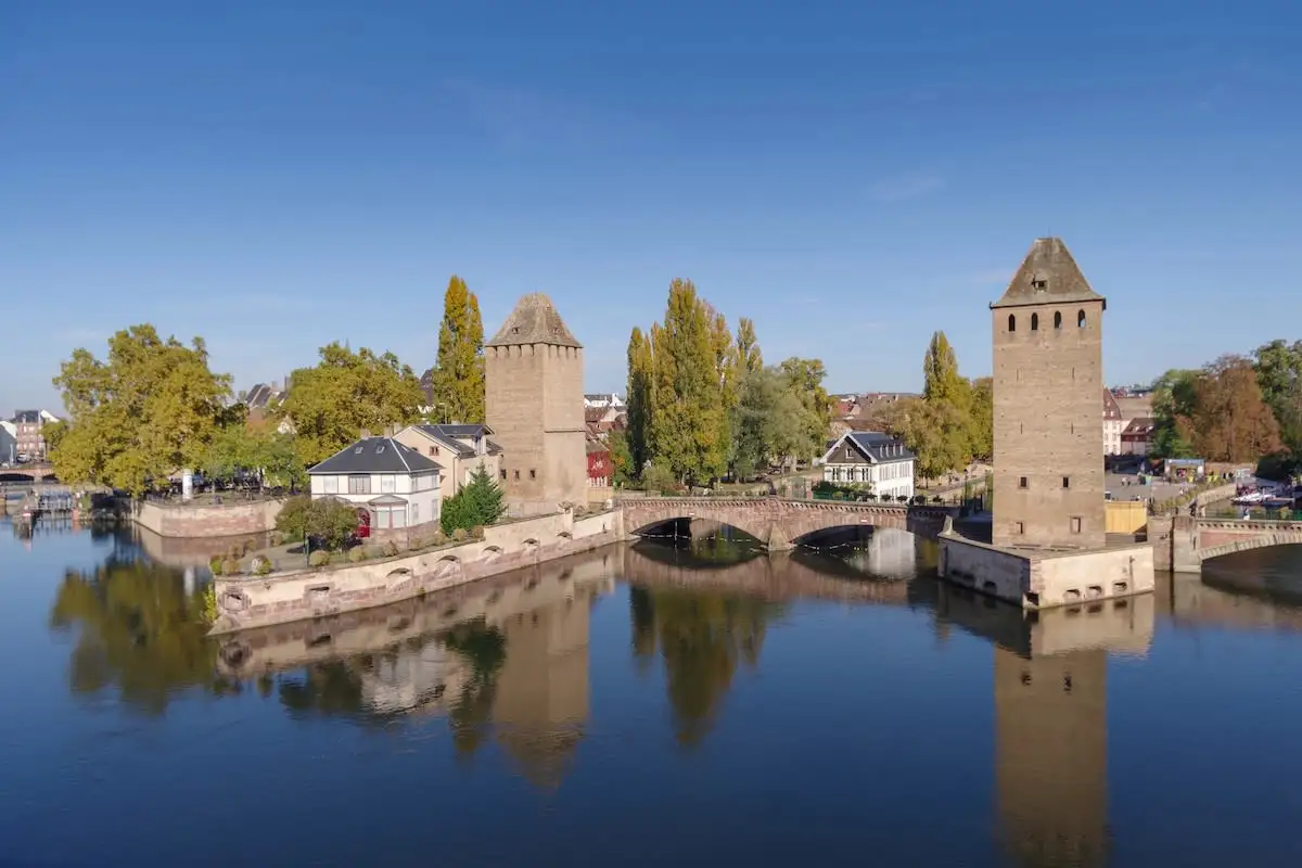 river and Ponts Couverts and towers of Strasbourg