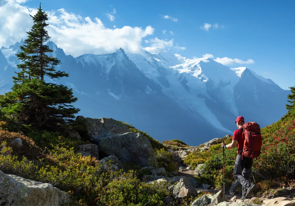 Man Doing Day Hike Up Mont Blanc in Chamonix 