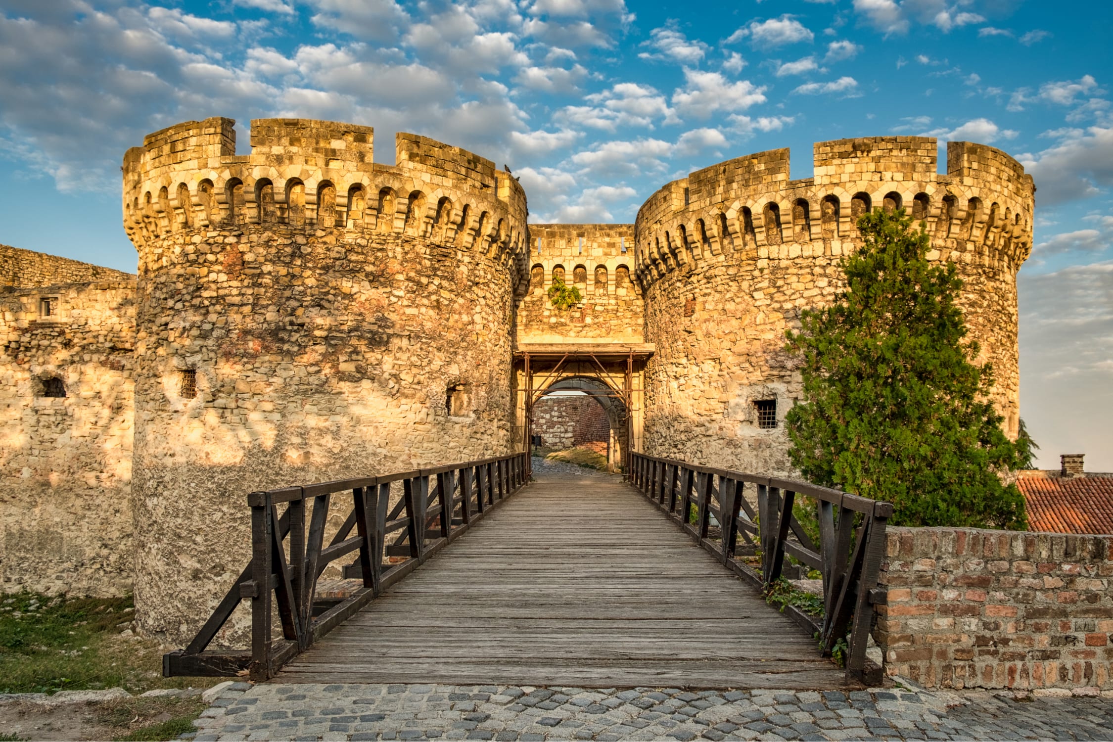 Fortress with a drawbridge and two towers in Kalemegdan Park