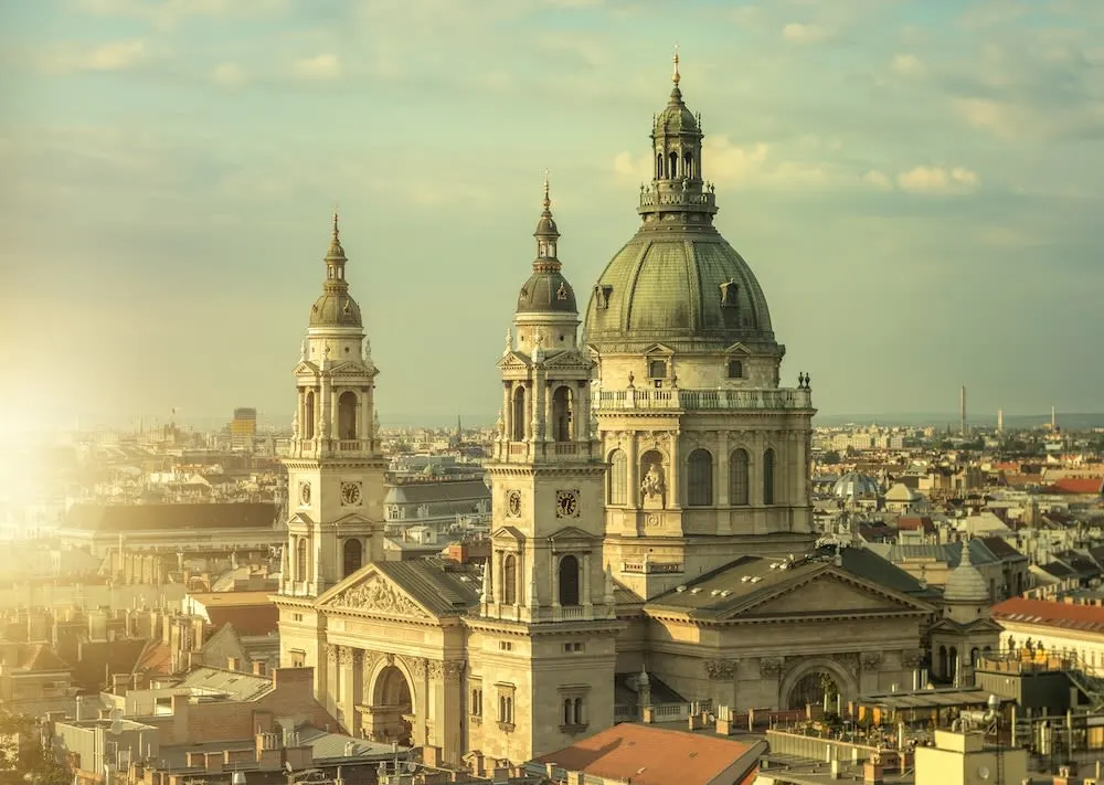 A White Stone Basilica with a Dome in Budapest