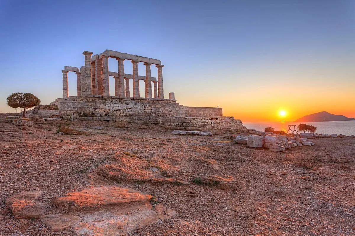 Temple of Poseidon at sunset near Sounion