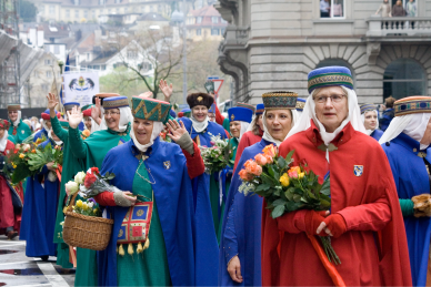 Zurich Parade with Women Wearing Traditional Costumes