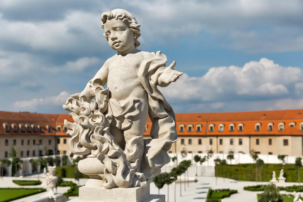 Stone Sculpture of a Child at the Baroque Gardens in Bratislava