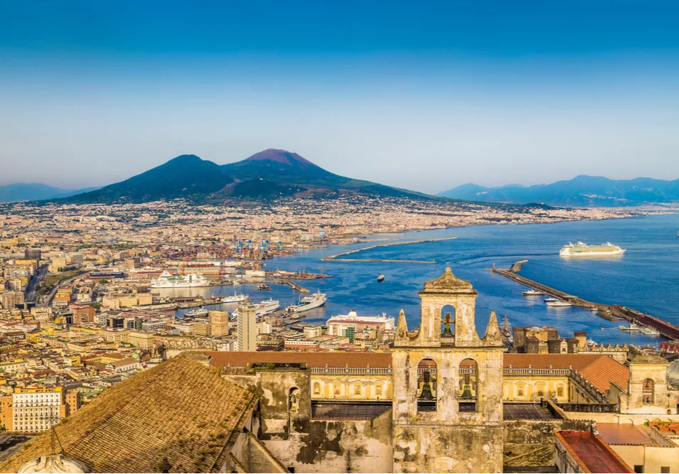 view of naples italy and mount vesuvius 