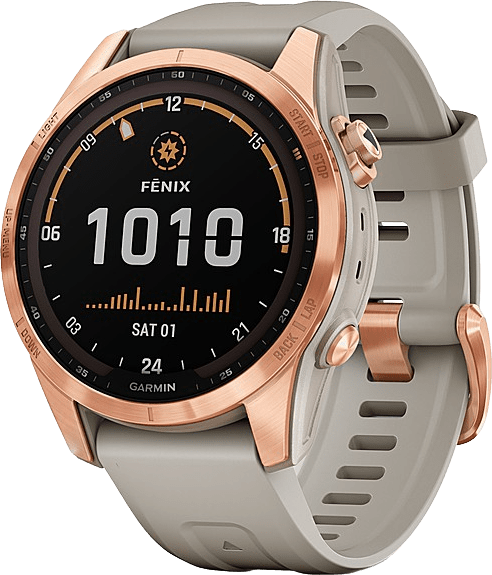 Light Sand Garmin FENIX 7S SOLAR, Stainless Steel Case & Silicone Band, 42mm.1