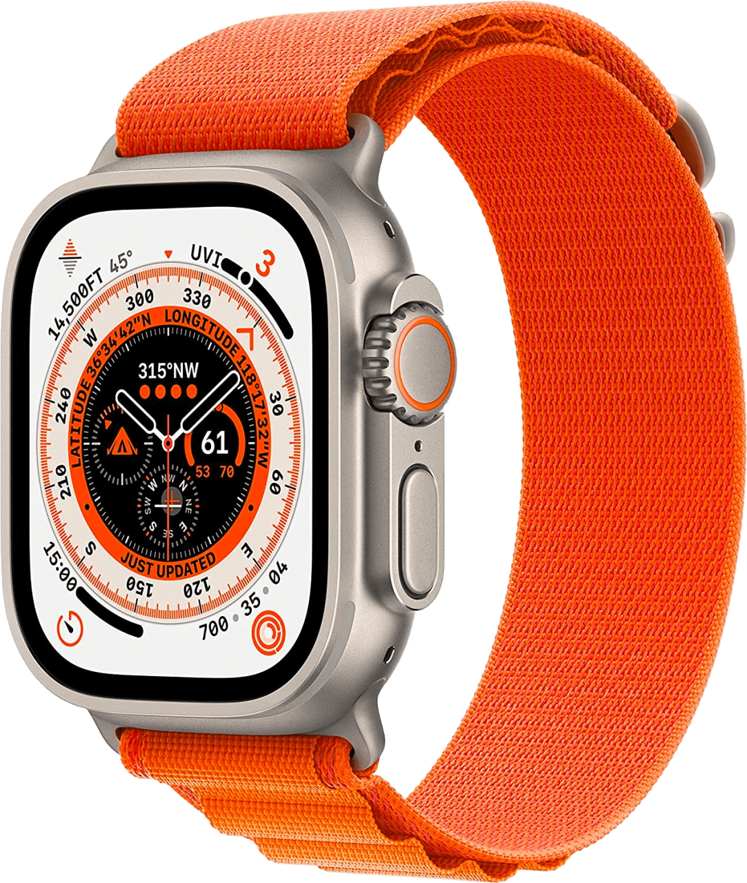 Orange Apple Watch Ultra GPS + Cellular, Silver Titanium Case and Alpine Loop, S.1