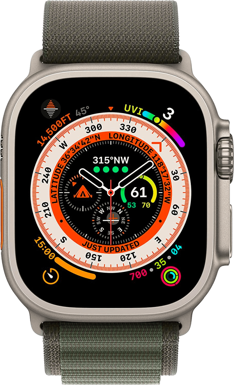 Grün Apple Watch Ultra GPS + Cellular, Silver Titanium Case and Alpine Loop, L.2