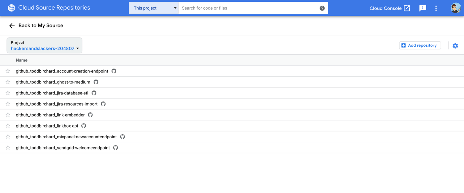 The Google Source Repositories Home