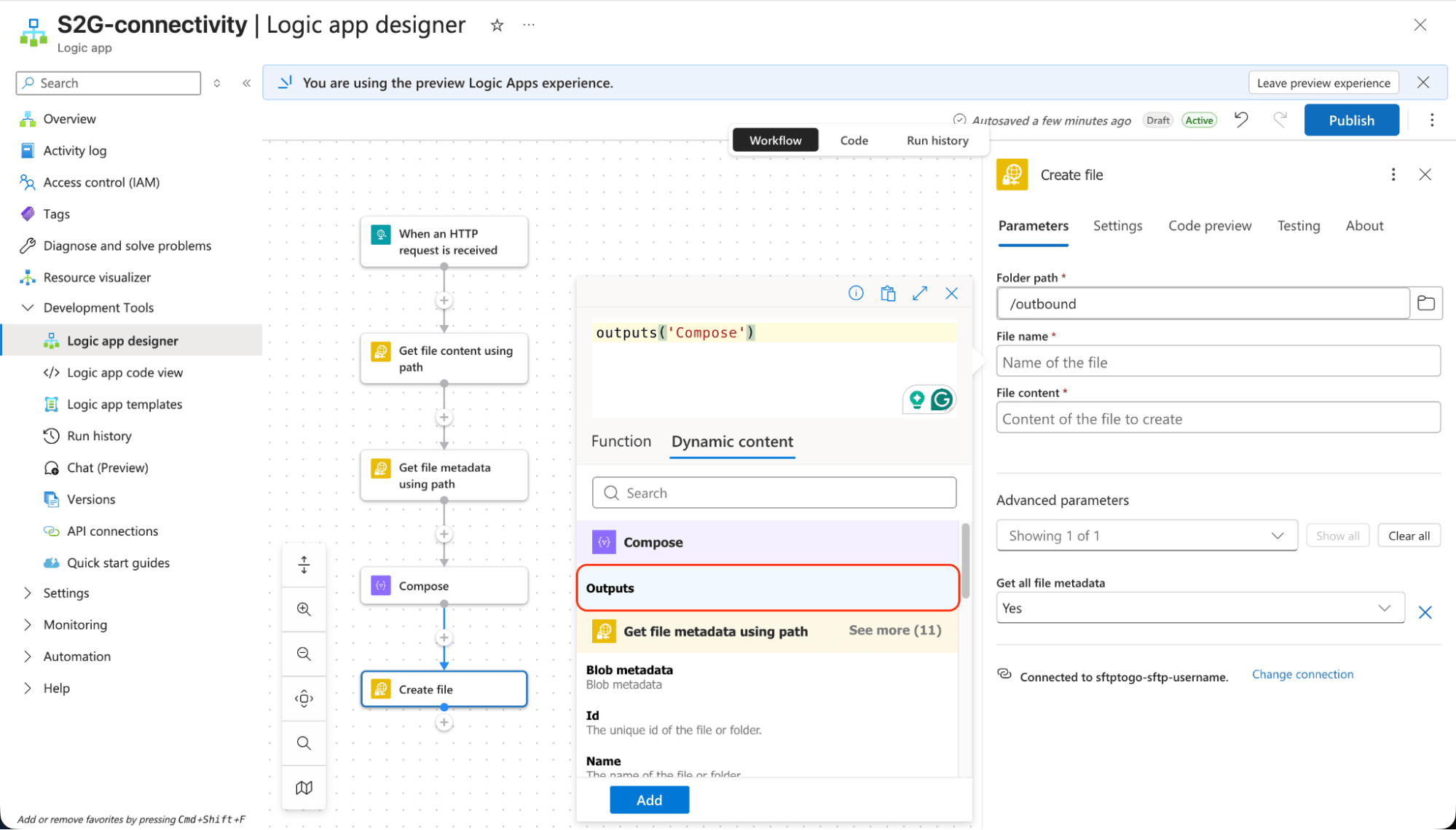Automated file processing with Logic Apps and managed sftp