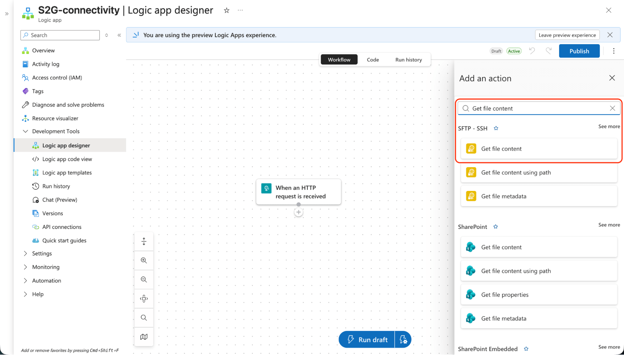 Connecting an SFTP webhook to Azure Logic Apps