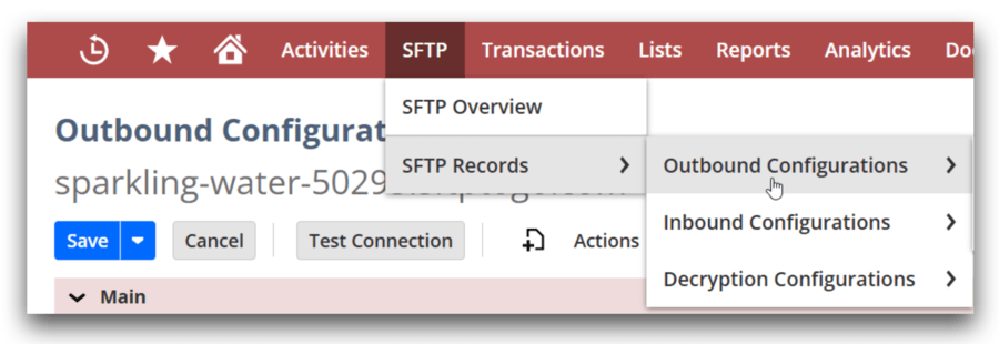 netsuite outbound configurations sftp