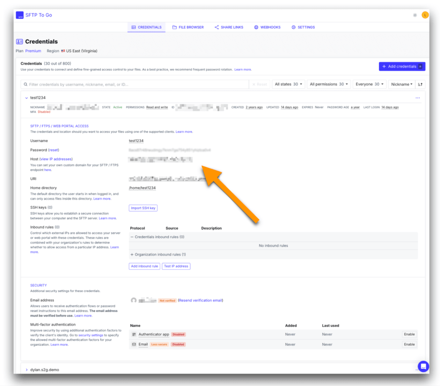 sftp credentials netsuite connect
