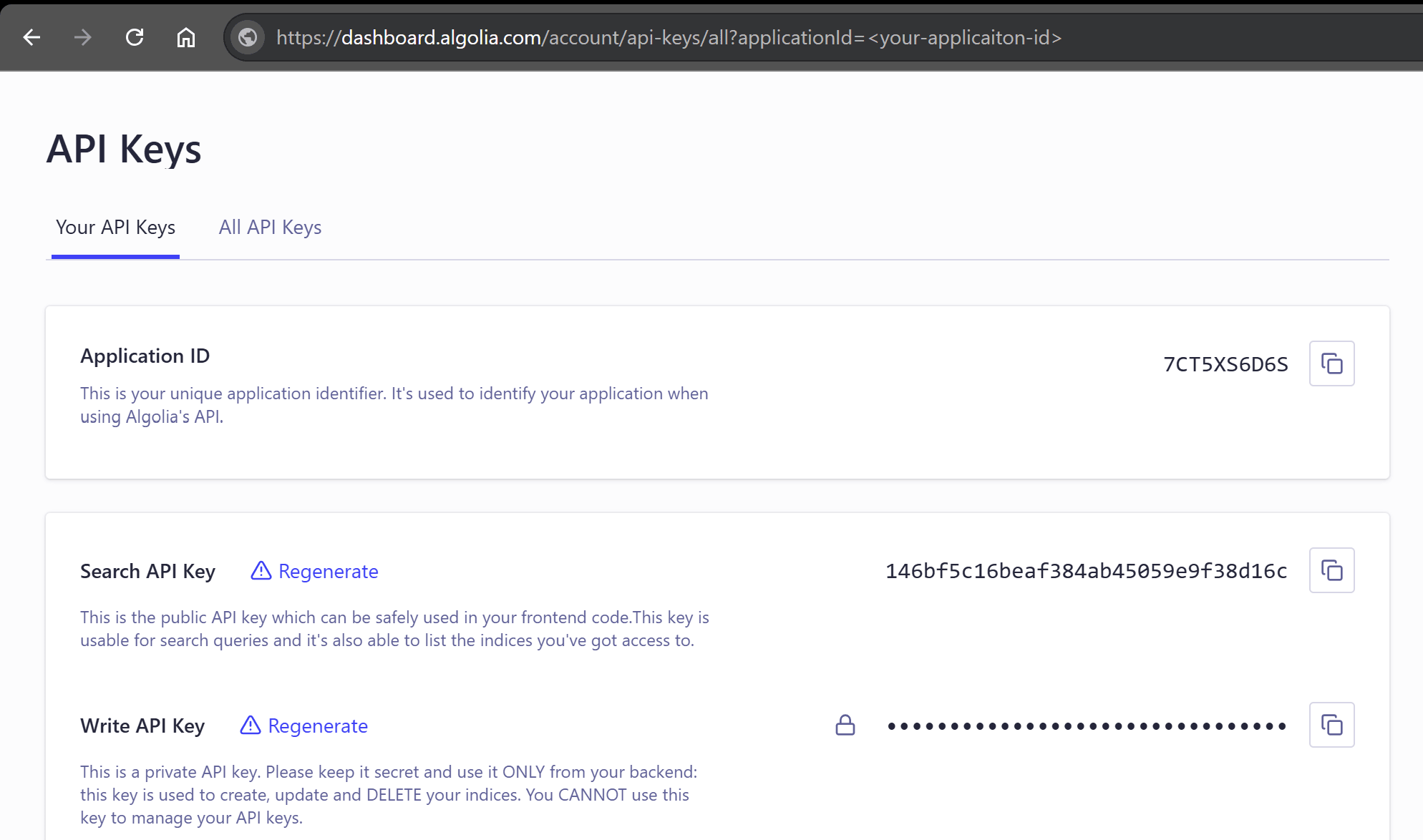How to find Algolia API keys and Application ID