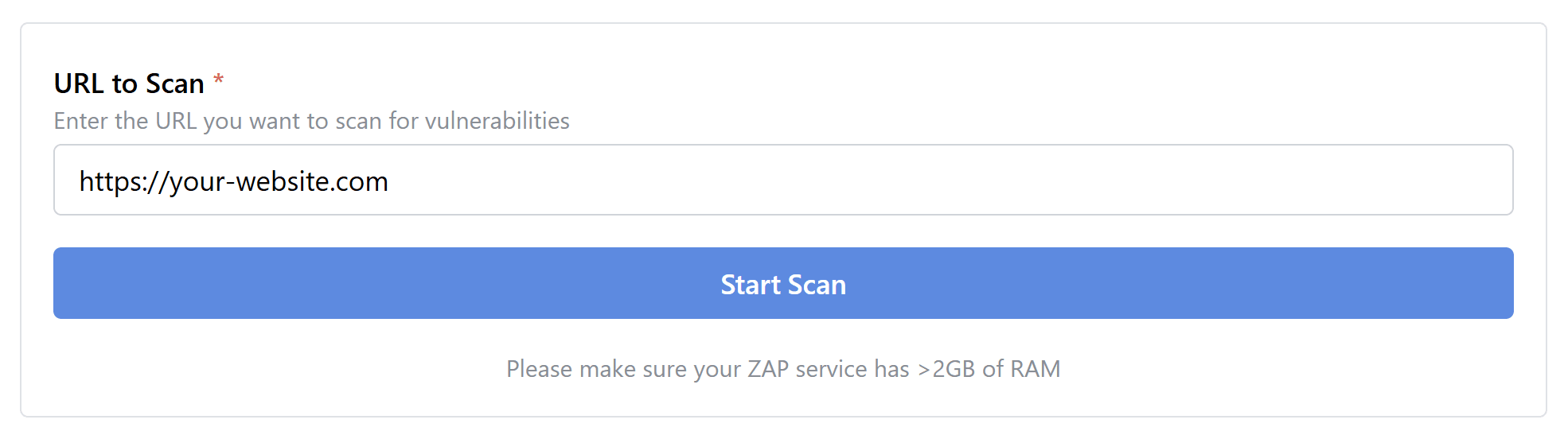 Enter URL and press start scan to begin ZAP vulnerbility scan